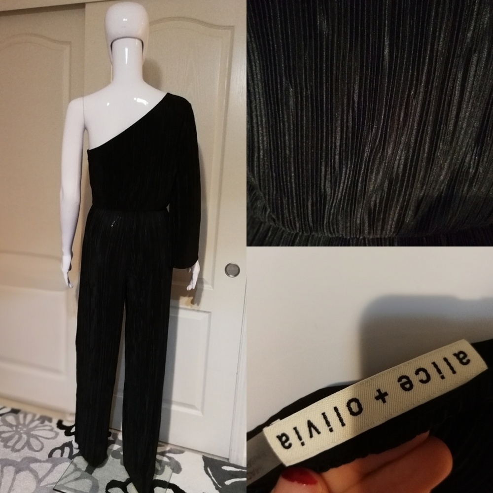 Alice+Olivia Keiko Pleated  One Shoulder Jumpsuit - Picture 3 of 7